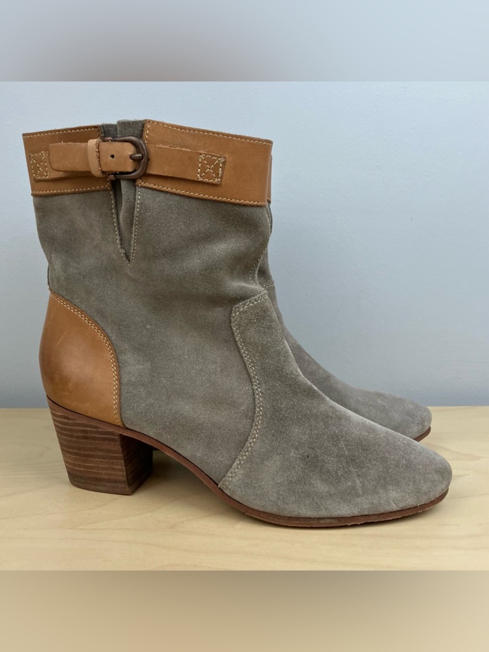 Sebago Women’s Size 9.0 M Nell Heeled Ankle Boots Dark Taupe Tan Leather